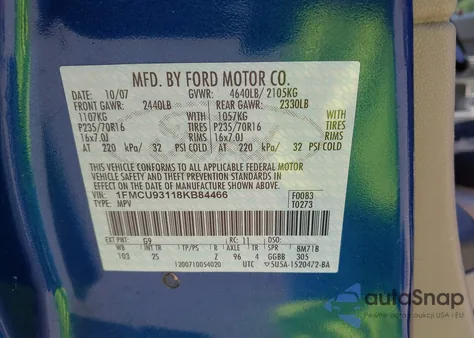 2008 Ford Escape Xlt from USA, damaged, VIN 1FMCU93118KB84466